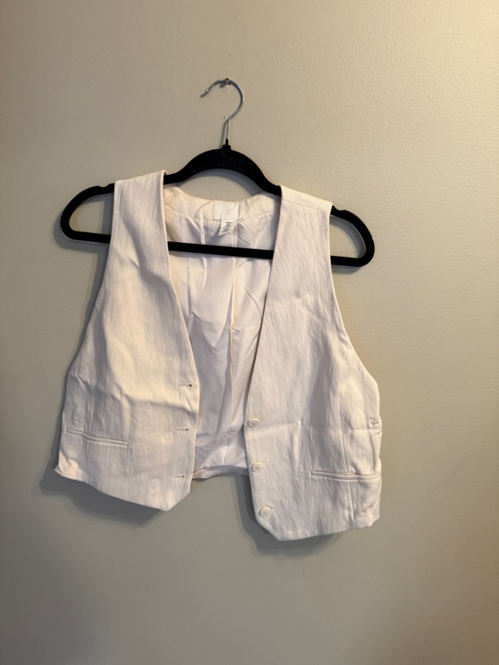 H&M White Linen Blend Button Vest